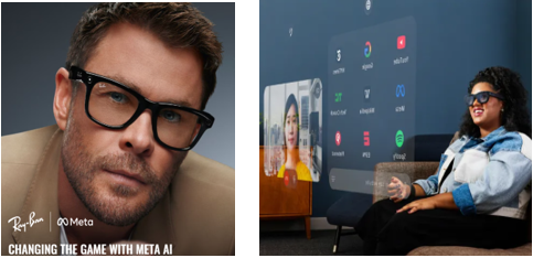 Ray-Ban META AI 안경(좌) 및 META Orion AR 안경 프로트타입 제품(우) (source: META)